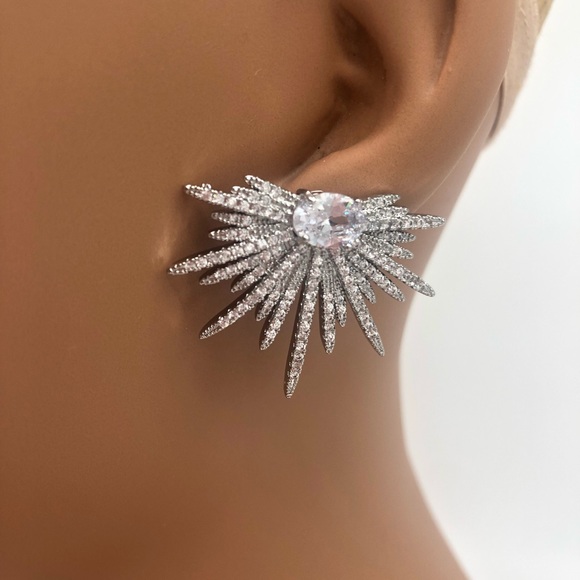 Jewelry - Silver Starburst Cluster Rhinestone Earrings